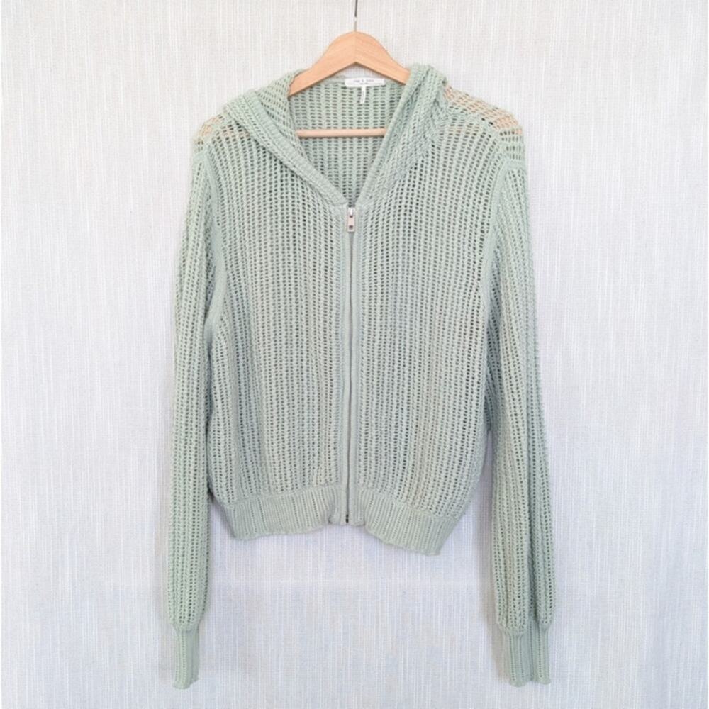 Rag & bone The Sage Hoodie Cardigan Jacket Womens M Mint Green Full-zip Knit - Picture 2 of 8